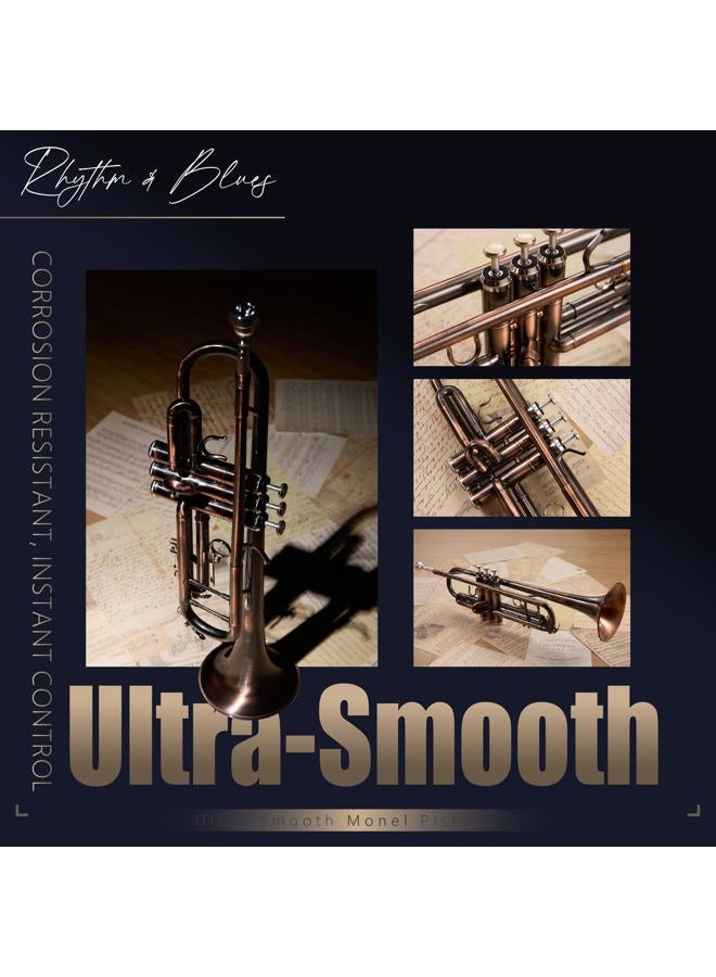 AKLOT Vintage Rose Bb Trumpet: Phosphor Bronze Bell, Smooth Monel Valves, Double Tuning Slide Braces, Standard Trumpet with Premium Leather Case, Lesson Book, Trumpet Mute, Cleaning Kit (SNR-PriTB) - Image 4
