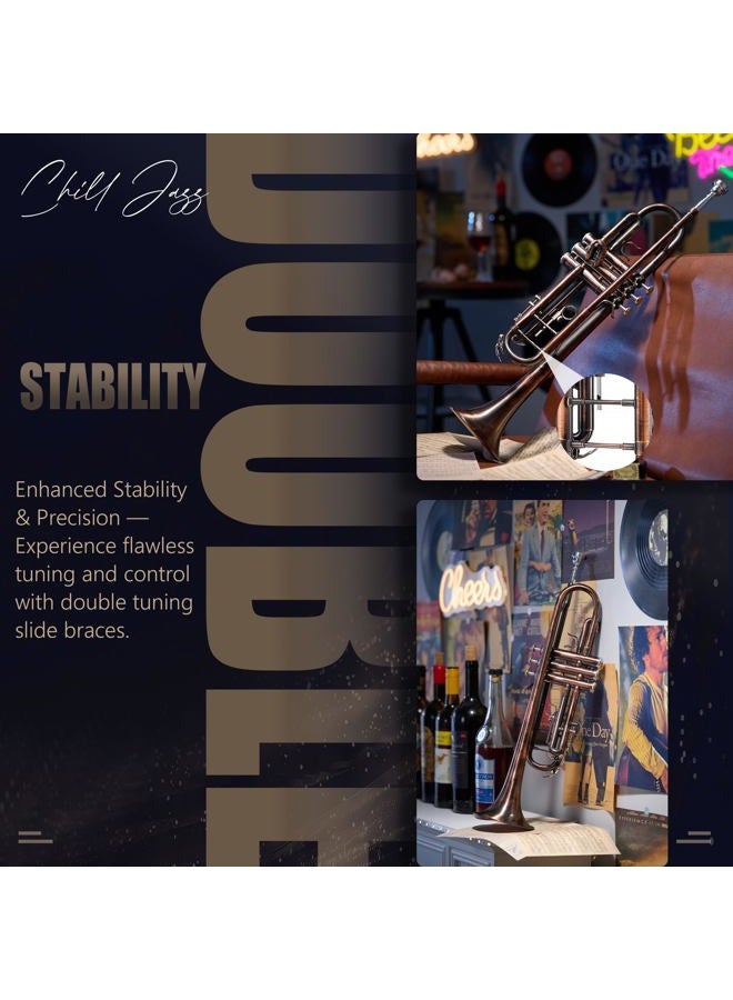 AKLOT Vintage Rose Bb Trumpet: Phosphor Bronze Bell, Smooth Monel Valves, Double Tuning Slide Braces, Standard Trumpet with Premium Leather Case, Lesson Book, Trumpet Mute, Cleaning Kit (SNR-PriTB) - Image 3