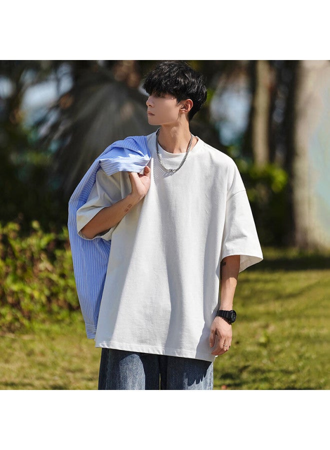 Clor Men's Short Sleeve Summer Thin Breathable Base Shirt Solid Loose Top T-shirt Women Ct02 White M - Image 2