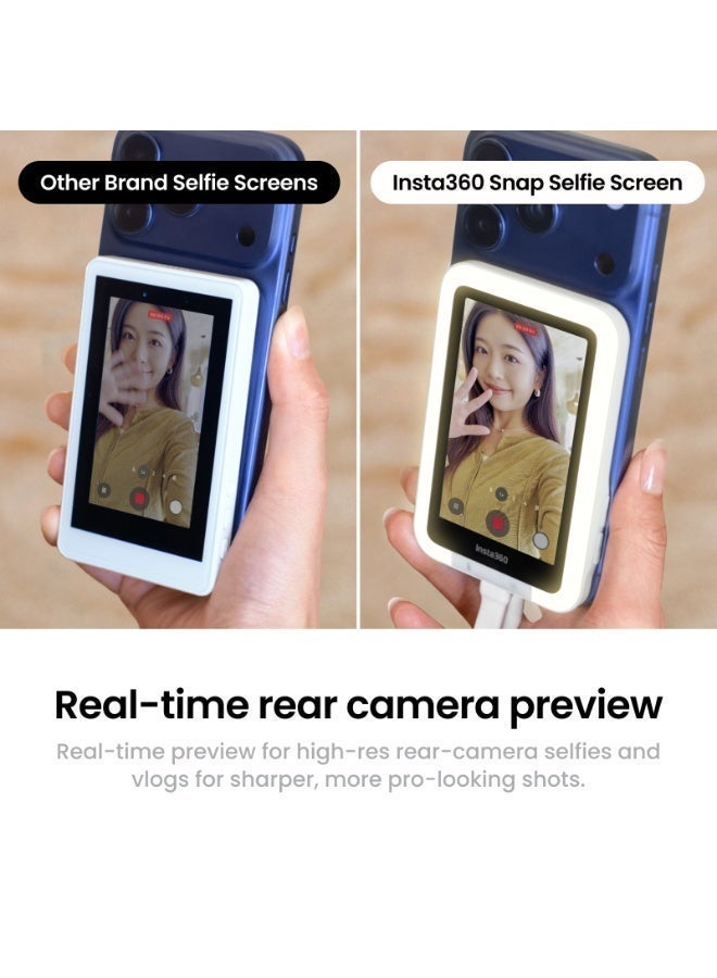 Insta360 Snap with Light | Magnetic Selfie Screen with Light, 3.5-inch HD Resolution Touch Screen w/ USB-C Connection, Adjustable Brightness And Warmth, for Influencers, Travel & Food Vloggers - White - Image 3
