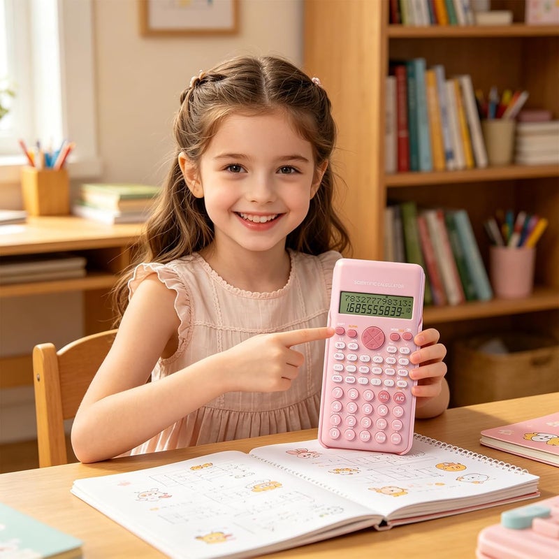 Scientific Calculator, 240 Functions LCD Maths Calculator with Sliding Protective Cover, School Calculators for Office Home Business Teachers (Pink) - Image 3