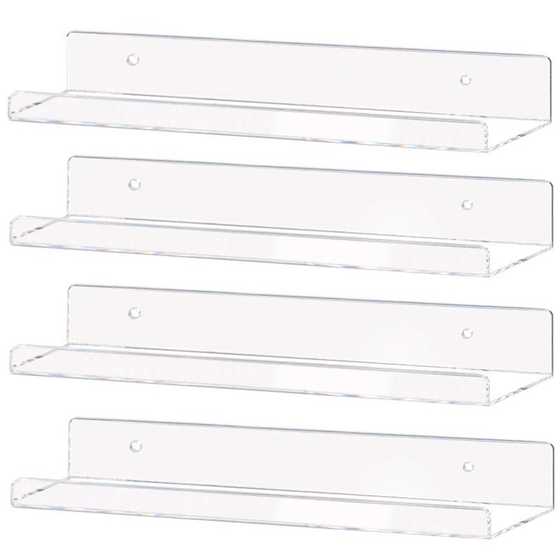 Weiai Clear Acrylic Shelf 15 Invisible Floating Wall Ledge Bookshelf Kids Book Display Shelves Wall Mounted 15 Inch 4Pack