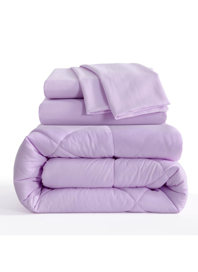 NTBAY NTBAY Twin Comforter Set with Sheets  5 Pieces Soft and Breathable Twin Bedding Set  Twin Bed in a Bag  Down Alternative Comforter Set Solid Color All Season  Kids Bedding Set  Light Purple  - Image 2