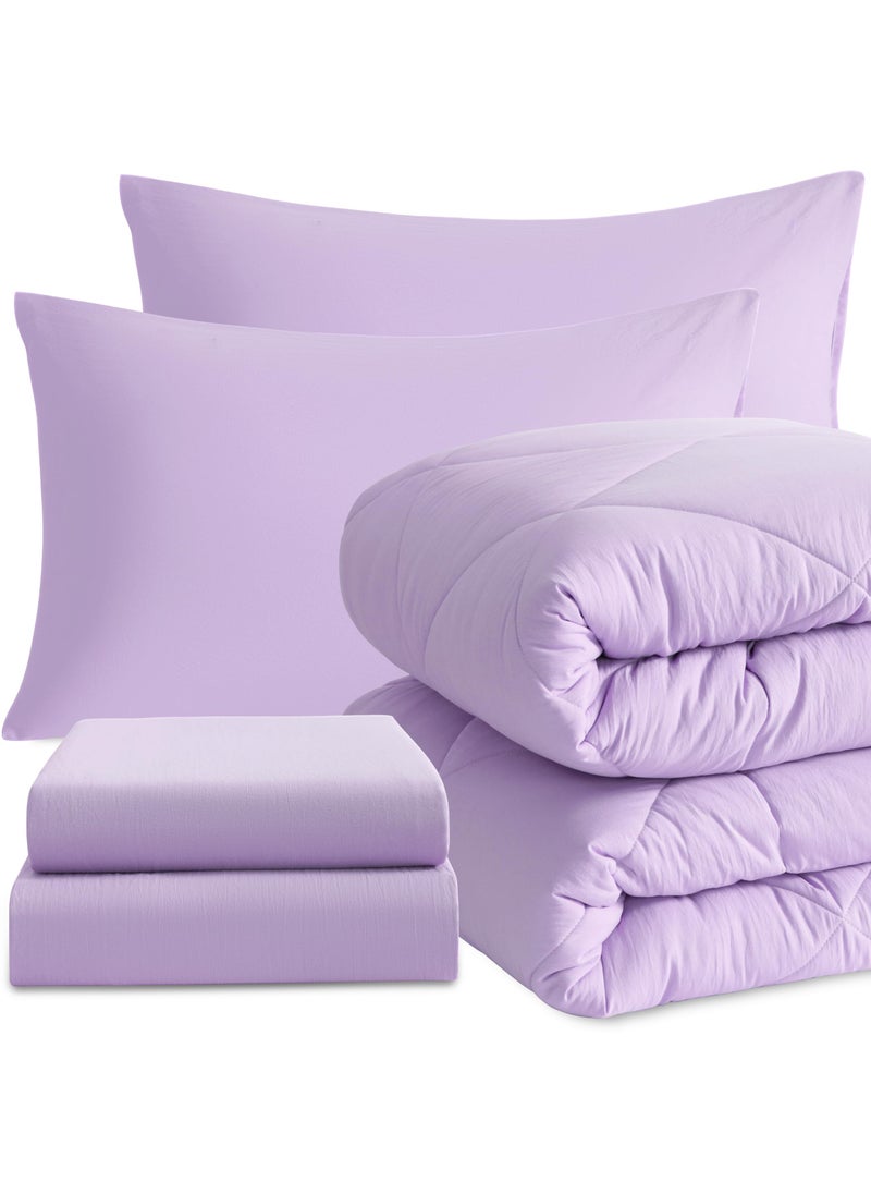 NTBAY NTBAY Twin Comforter Set with Sheets  5 Pieces Soft and Breathable Twin Bedding Set  Twin Bed in a Bag  Down Alternative Comforter Set Solid Color All Season  Kids Bedding Set  Light Purple  - Image 1
