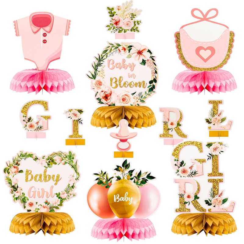 ANGOLIO 12Pcs Spring Easter Floral Baby Shower Party Honeycomb Table Centerpiece Baby in Bloom Table Display with Letters Gender Reveal Decor Arrangement Favor Block Holder for Girl Birthday Party - Image 2