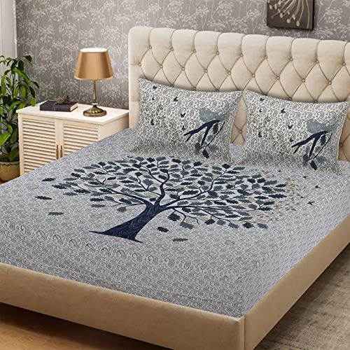 EarlyMart 144 TC Cotton Comfort Rajasthani Jaipuri Traditional Floral Pattern Double Bed Bedsheet with 2 Pillow Covers (021, Multicolour, King Size) - Image 1