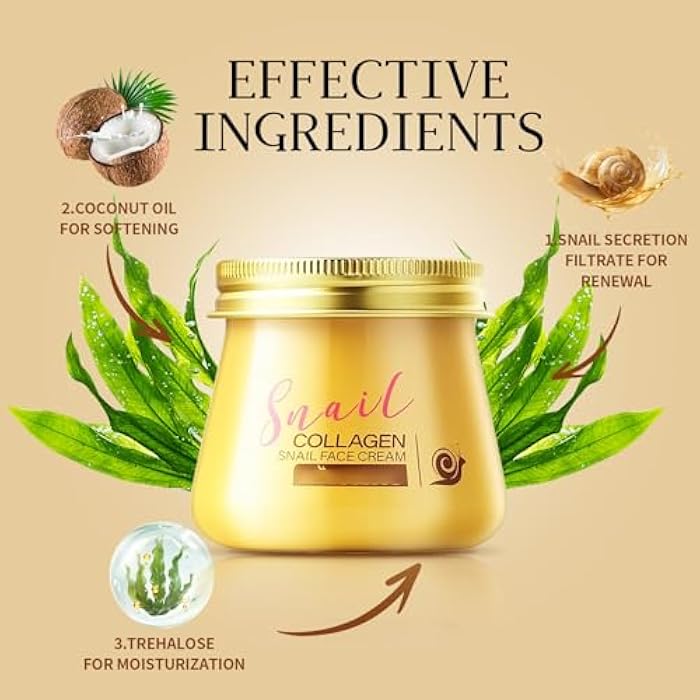 HONGYUNDA 2pcs Snail Collagen Face Cream,Snail Hydrating Anti-Wrinkle and Rejuvenating Cream,Brightening Moisturizing Repair Firming Collagen Cream for Women - Image 2