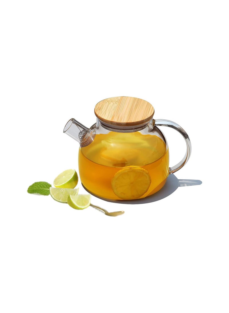 Glass Teapot Stovetop Microwave Safe Heat Resistant Glass Borosilicate Teapot Glass Kettle with Removable Filter Spout for Loose Leaf Tea Blooming Tea (1L)  - Image 1