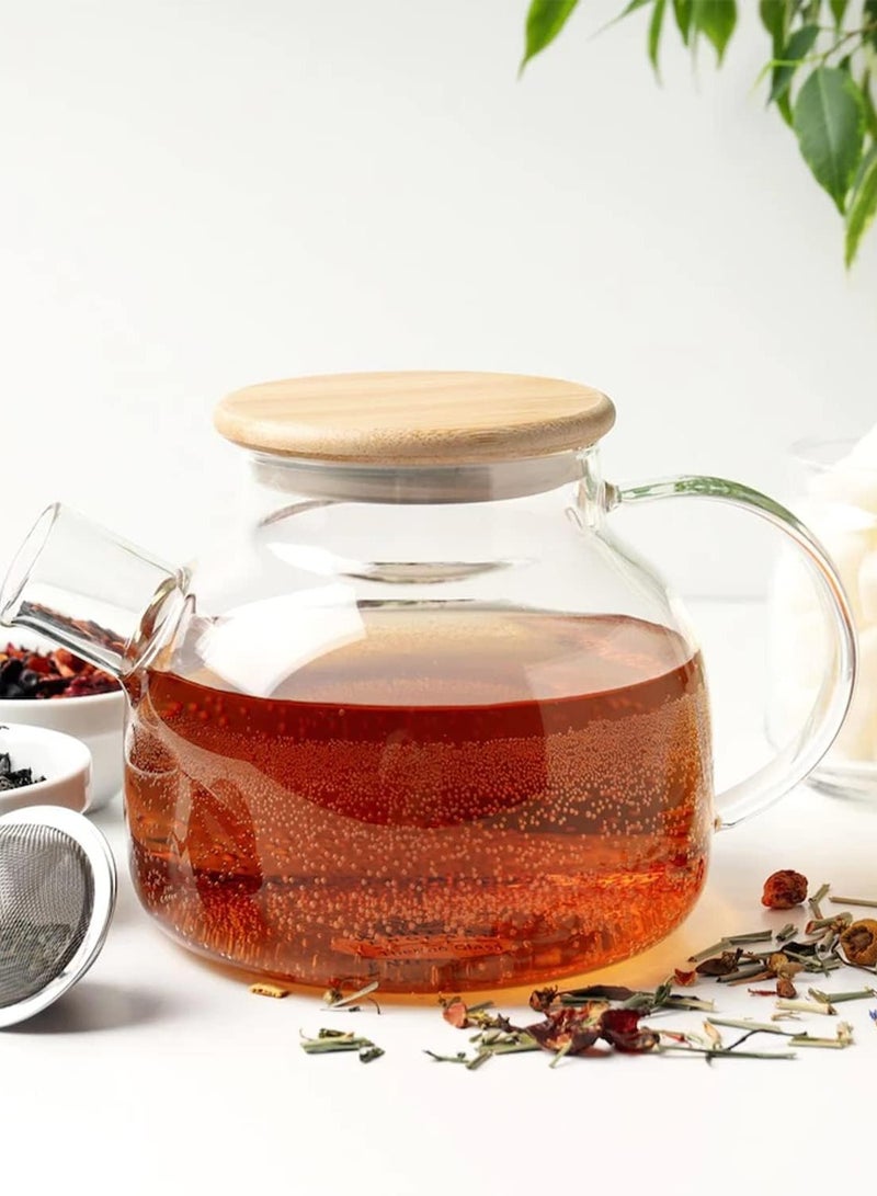 Glass Teapot Stovetop Microwave Safe Heat Resistant Glass Borosilicate Teapot Glass Kettle with Removable Filter Spout for Loose Leaf Tea Blooming Tea (1L)  - Image 3