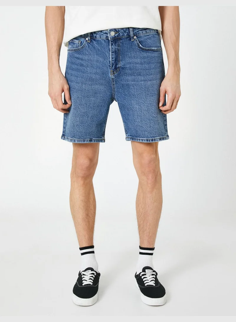 KOTON Oversized Denim Shorts Pocket Detailed Buttoned Cotton