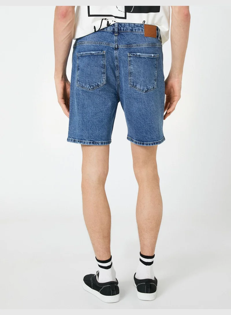 KOTON Oversized Denim Shorts Pocket Detailed Buttoned Cotton