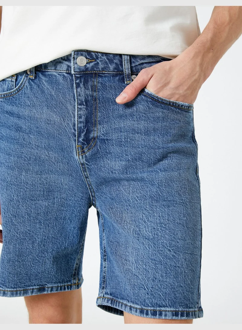 KOTON Oversized Denim Shorts Pocket Detailed Buttoned Cotton