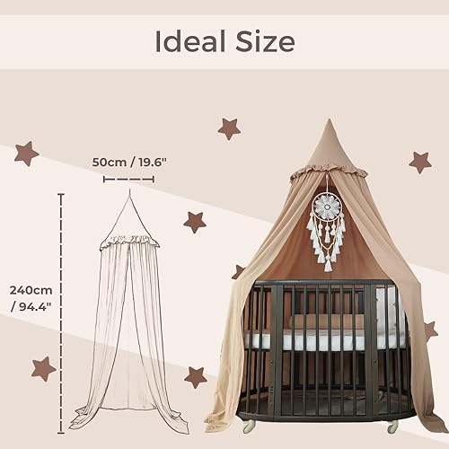 Wonder Space Kids Bed Canopy with Ruffles, Pastel Neutral Color for Boys & Girls, Frilled Cotton Tent Nursery Room Baby Crib Hanging Curtain Mosquito Netting Children Reading Nook Decoration (Nougat) - Image 4