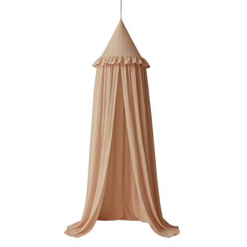 Wonder Space Kids Bed Canopy with Ruffles, Pastel Neutral Color for Boys & Girls, Frilled Cotton Tent Nursery Room Baby Crib Hanging Curtain Mosquito Netting Children Reading Nook Decoration (Nougat) - Image 1