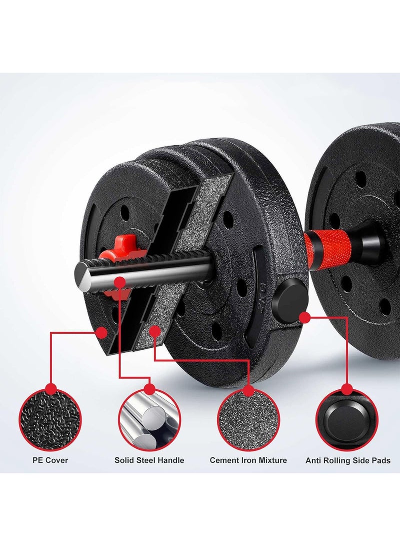Bolivia's Adjustable Dumbbell & Barbell Set 20kg Black/Red - 3-in-1 Rubber Grip Home Gym Equipment with Weight Plates for Men Women Strength Training - Image 3