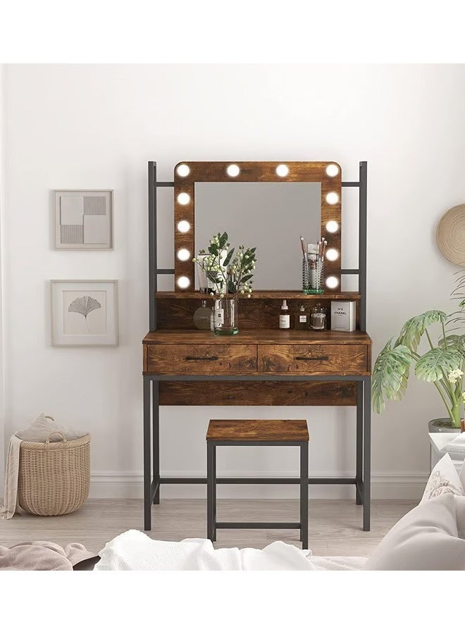 كيكي طاولة زينة بتصميم أنيق مع مرآة مضاءة باللون البني - Image 2