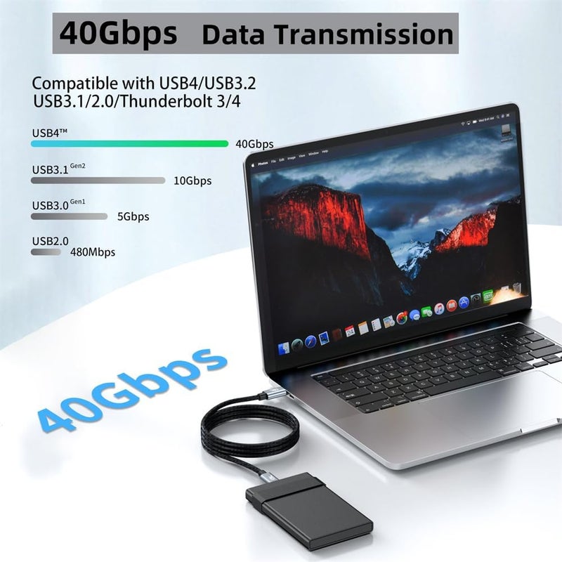 USB C Cable, Thunderbolt 3/4 Compatible, 8K Single or Dual 4K@60Hz Display, 40Gbps Data Transfer, 240W Fast Charging, 3.3FT USB-C to USB-C Cable - Image 3
