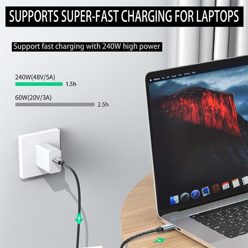 USB C Cable, Thunderbolt 3/4 Compatible, 8K Single or Dual 4K@60Hz Display, 40Gbps Data Transfer, 240W Fast Charging, 3.3FT USB-C to USB-C Cable - Image 5