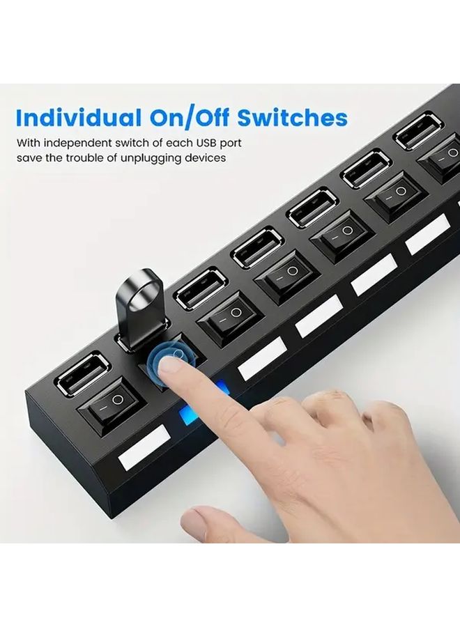 7 Port USB 2.0 Hub With Individual On Off Switch Blue LED For Laptop Smartphone - Image 2