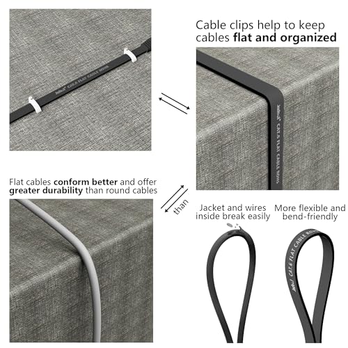 Jadaol Cat 6 Ethernet Cable 10ft 2Pack, Outdoor&Indoor, Flat High Speed 10Gbps Patch LAN Cord, Support Cat8/7 Network, Short Ethernet Cable for Router, Modem, Switch, PC, Laptop, Gaming Console, Black - Image 5