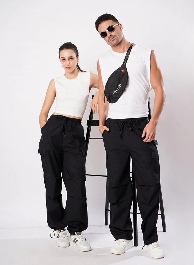 ستايلي Men Black Parachute Fit Cargo Trousers By Bene Kleed