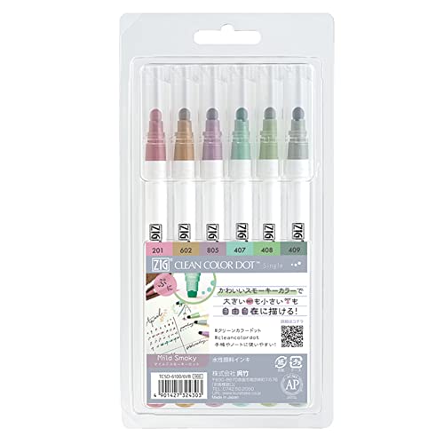 Kuretake CLEAN COLOR DOT Single Mild Smoky 6 colors set, Flexible dot tip marker, for Journals, Crafts, Illustration, Lettering, Planners, for Adult, Kids, Made in Japan - Image 1