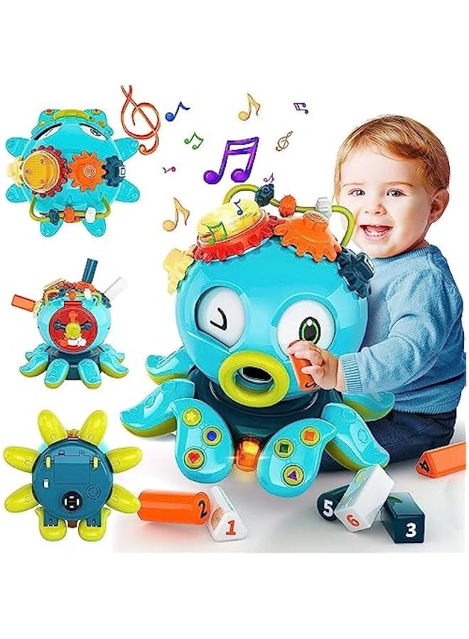 DURKU 12-in-1 Octopus Crawling Baby Cube Toy with Bead Maze, Shape Sorter, Music & Light - Montessori Learning Toy for Toddlers - Image 1