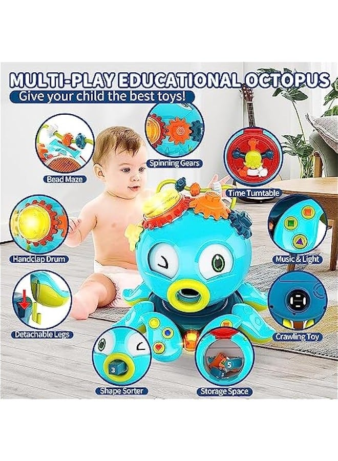 DURKU 12-in-1 Octopus Crawling Baby Cube Toy with Bead Maze, Shape Sorter, Music & Light - Montessori Learning Toy for Toddlers - Image 2