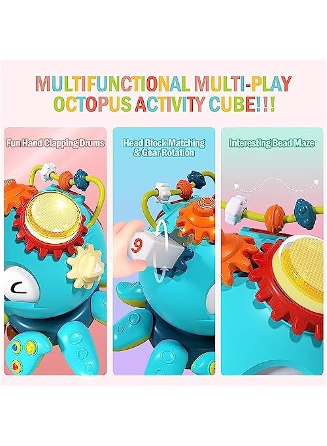 DURKU 12-in-1 Octopus Crawling Baby Cube Toy with Bead Maze, Shape Sorter, Music & Light - Montessori Learning Toy for Toddlers - Image 4