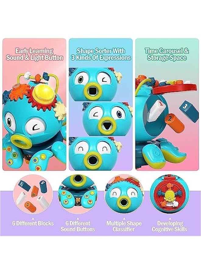 DURKU 12-in-1 Octopus Crawling Baby Cube Toy with Bead Maze, Shape Sorter, Music & Light - Montessori Learning Toy for Toddlers - Image 5