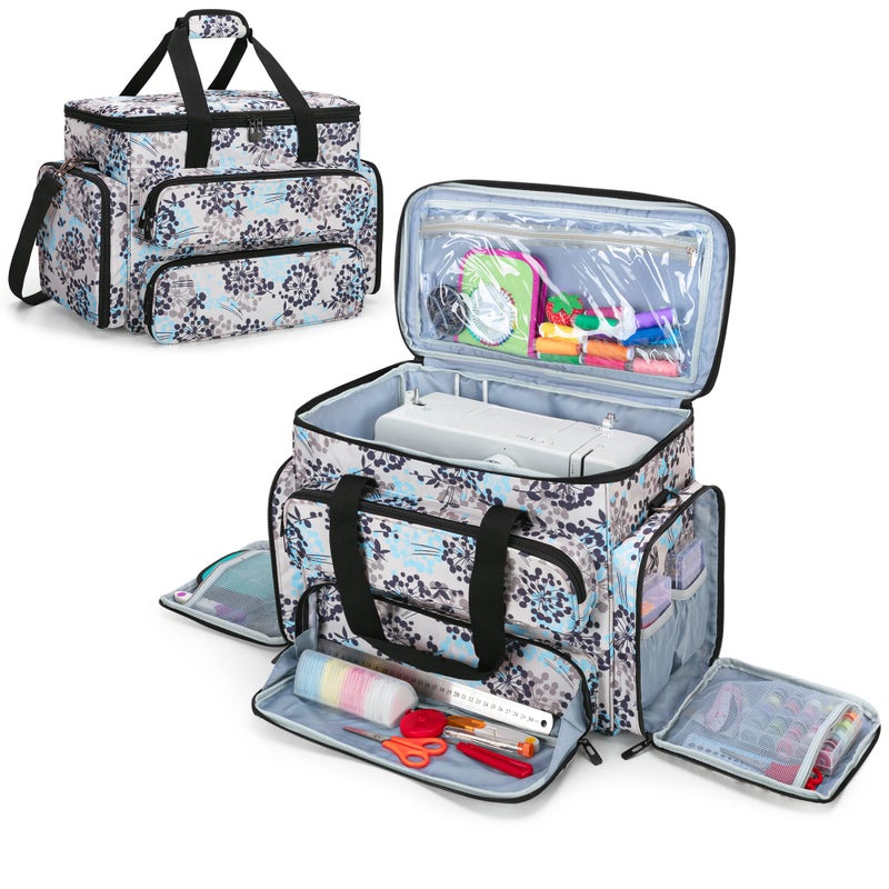CURMIO CURMIO Sewing Machine Carrying Case for Most Standard Sewing Machine Portable Travel Tote Bag with Compartments and Pockets for Sewing Supplies Dandelion Bag Only Patent Design 