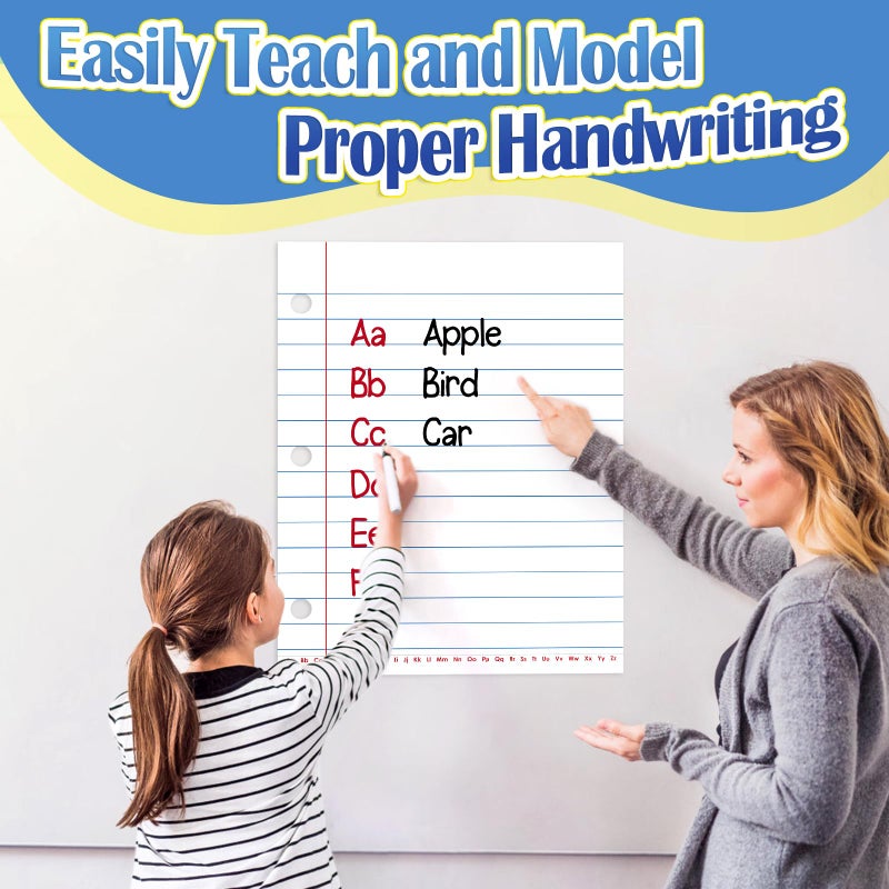 Aizweb Giant Magnetic Lined Notebook Paper,2 Dry Erase Sheets,Total Area 17" x 21.5",Handwriting Practice for Classroom Whiteboard,Chart Paper Teacher Must Have Homeschool Teaching Supplies - Image 2