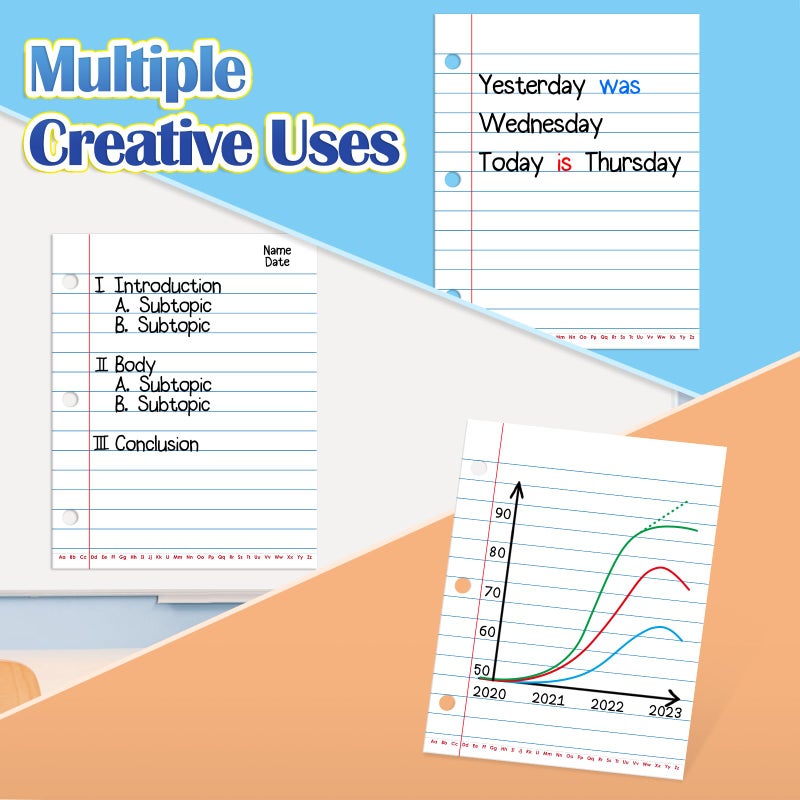 Aizweb Giant Magnetic Lined Notebook Paper,2 Dry Erase Sheets,Total Area 17" x 21.5",Handwriting Practice for Classroom Whiteboard,Chart Paper Teacher Must Have Homeschool Teaching Supplies - Image 5