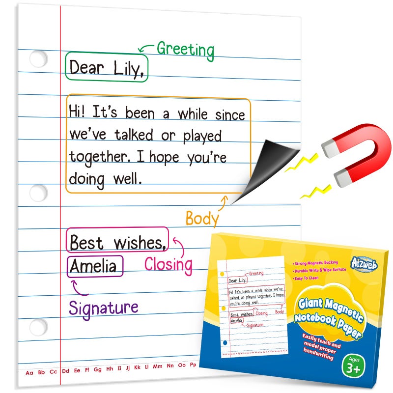Aizweb Giant Magnetic Lined Notebook Paper,2 Dry Erase Sheets,Total Area 17" x 21.5",Handwriting Practice for Classroom Whiteboard,Chart Paper Teacher Must Have Homeschool Teaching Supplies - Image 1