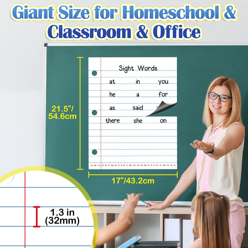 Aizweb Giant Magnetic Lined Notebook Paper,2 Dry Erase Sheets,Total Area 17" x 21.5",Handwriting Practice for Classroom Whiteboard,Chart Paper Teacher Must Have Homeschool Teaching Supplies - Image 3