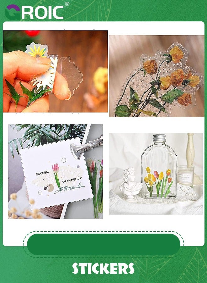 GROIC 80 Pieces Natural Flower Stickers for Scrapbooking, Self-Adhesive Scrapbooking Stickers for Card Making Letters DIY,Cute Flower Stickers for Scrapbooking, Waterproof Vinyl Floral Stickers Pack - Image 3