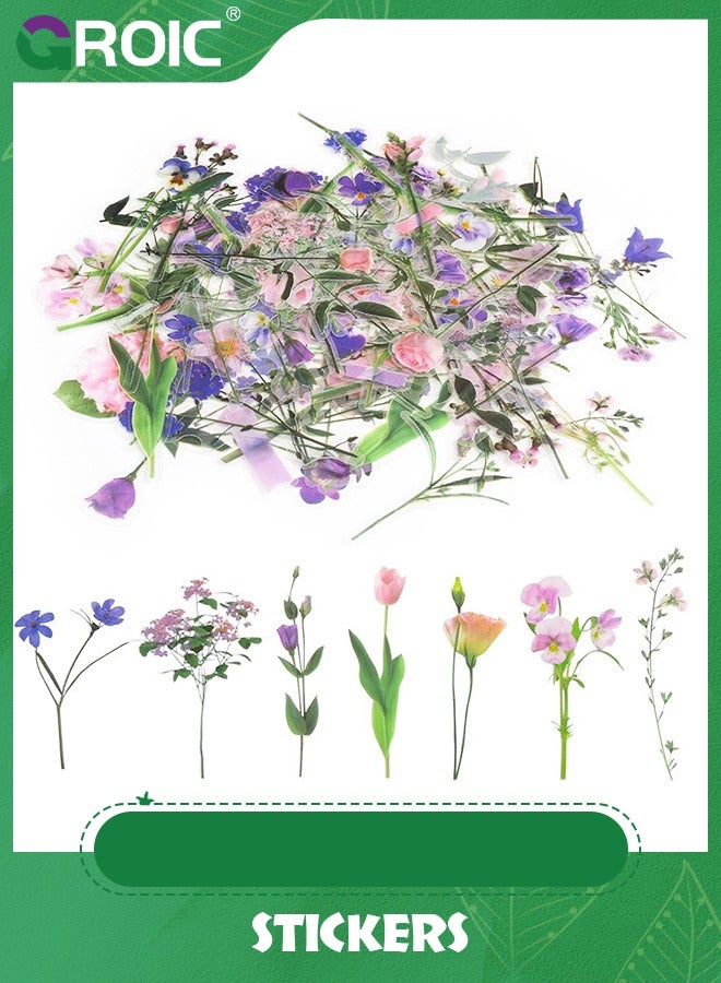 GROIC 80 Pieces Natural Flower Stickers for Scrapbooking, Self-Adhesive Scrapbooking Stickers for Card Making Letters DIY,Cute Flower Stickers for Scrapbooking, Waterproof Vinyl Floral Stickers Pack - Image 1