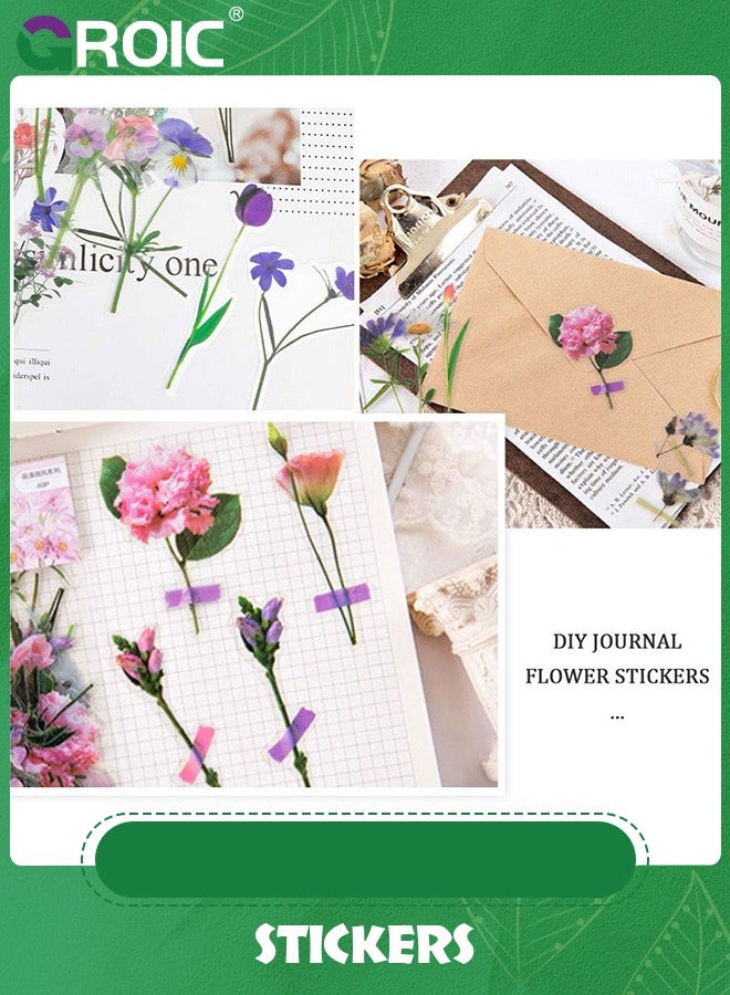 GROIC 80 Pieces Natural Flower Stickers for Scrapbooking, Self-Adhesive Scrapbooking Stickers for Card Making Letters DIY,Cute Flower Stickers for Scrapbooking, Waterproof Vinyl Floral Stickers Pack - Image 4