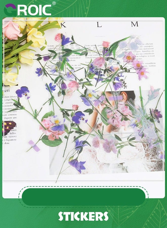 GROIC 80 Pieces Natural Flower Stickers for Scrapbooking, Self-Adhesive Scrapbooking Stickers for Card Making Letters DIY,Cute Flower Stickers for Scrapbooking, Waterproof Vinyl Floral Stickers Pack - Image 2