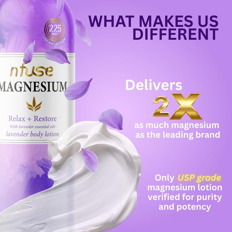 nfuse Magnesium Lotion - 225 mg USP Magnesium Chloride, Lavender Essential Oils, Fast Absorbing, Calming, Stress Relief & Muscle Relaxation - Natural Body Lotion, 8 oz - Image 3