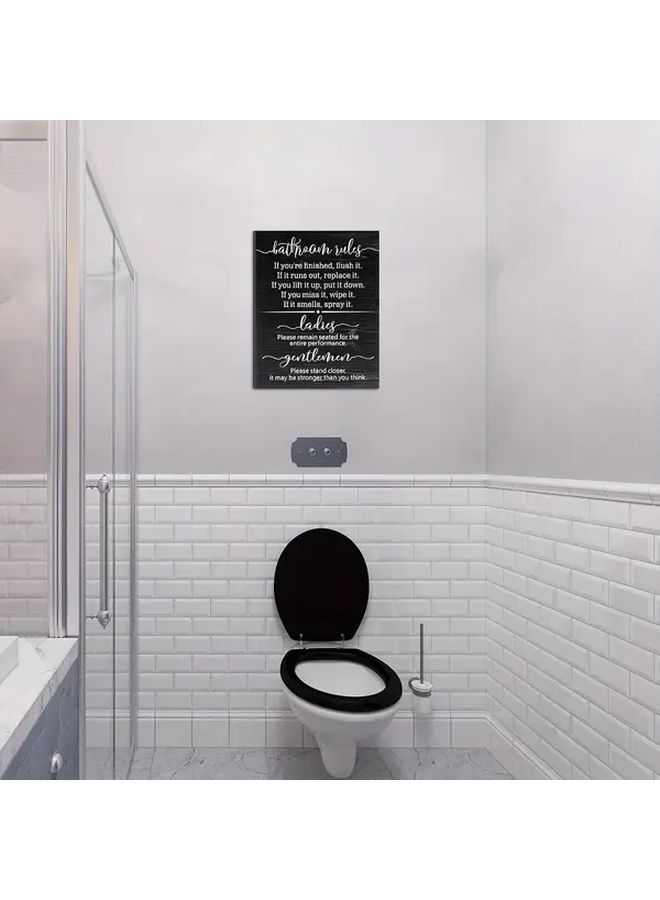 Funny Farmhouse Bathroom Rules Sign Black Rustic Wood Wall Decor 13 8x10 6 Inch - Image 4