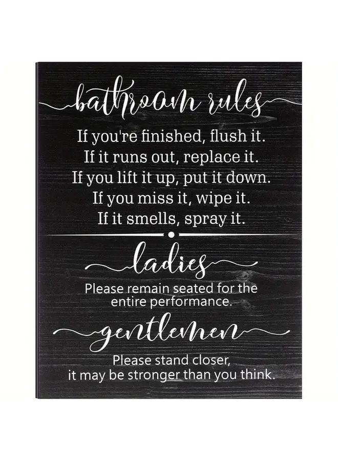 Funny Farmhouse Bathroom Rules Sign Black Rustic Wood Wall Decor 13 8x10 6 Inch - Image 3