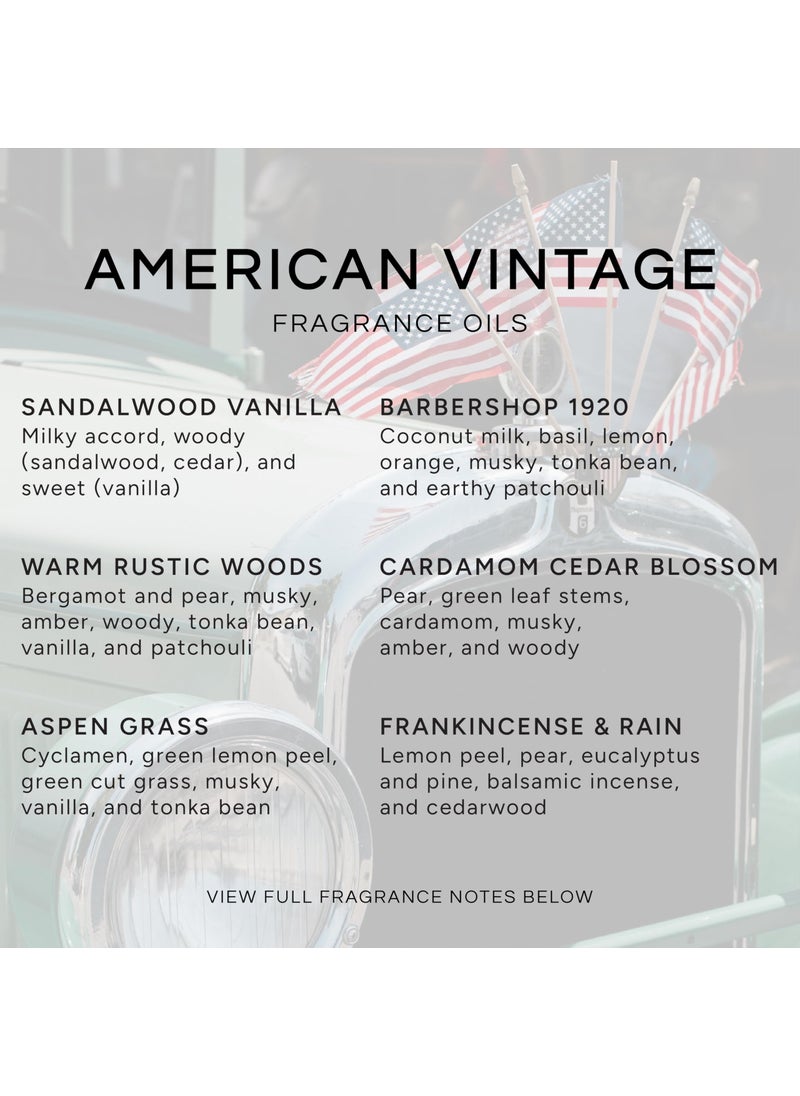 Eternal Essence Oils Eternal Essence Oils American Vintage Set of 6 Premium Fragrance Oils - Sandalwood Vanilla, Frankincense & Rain, Cardamom Cedar Blossom, Aspen Grass, Warm Rustic Woods, and Barbershop 1920-10ML  - Image 2