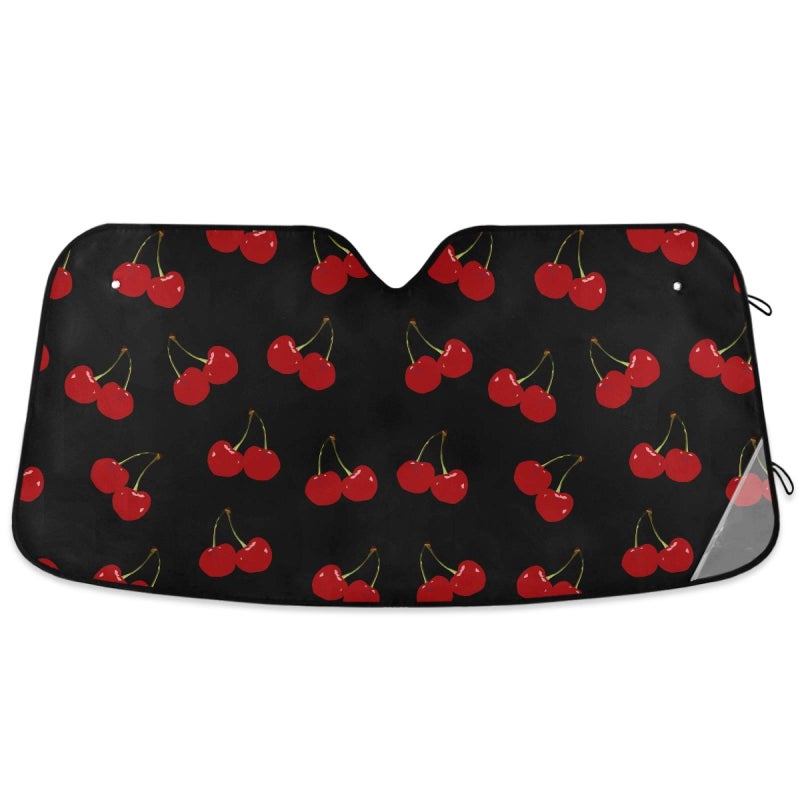 Oarencol Red Cherry Black Car Windshield Sun Shade Foldable UV Ray Sun Visor Protector Sunshade to Keep Your Vehicle Cool (55" x 27.6") - Image 1