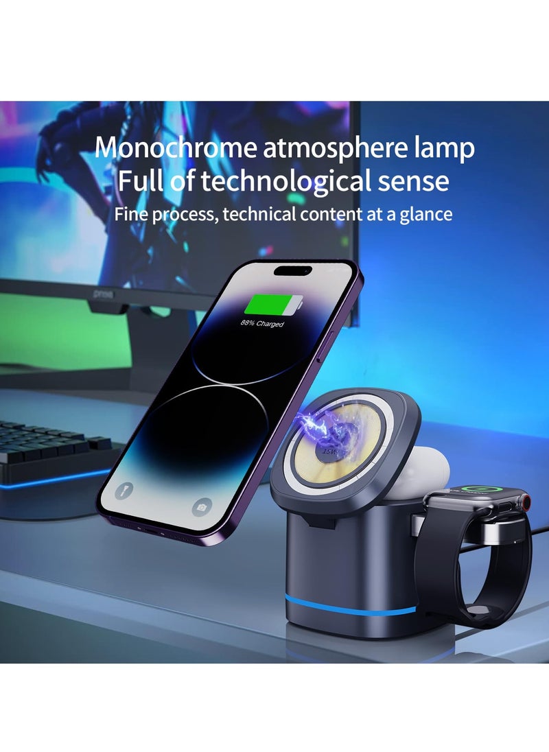Excefore - 3-in-1 Magnetic Foldable Wireless Charger, 15W Fast Charging Dock for iPhone 15/14/13/12, APods 3/2/Pro, iWatch 1-8/Ultra - Image 1