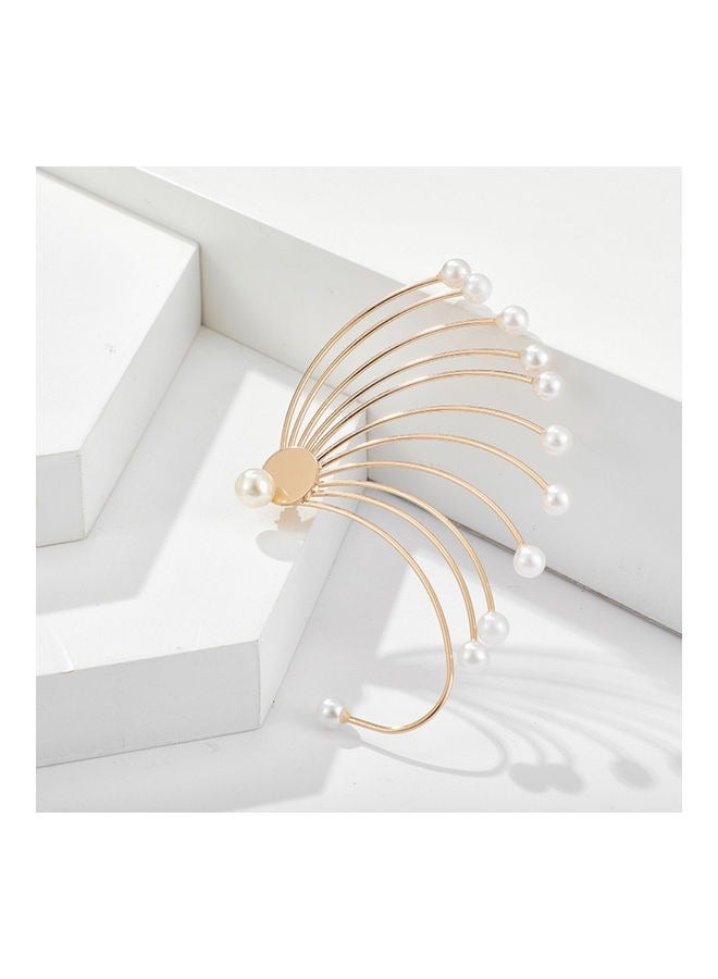 Fan-shaped Earrings Vintage Pearl Earrings 1 pack Gold Retro Exaggerated Tassel Pearl Front Back Earrings Jewelry for Women and Girls - Image 3