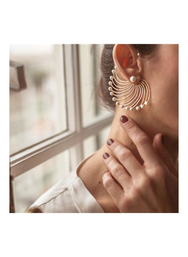 Fan-shaped Earrings Vintage Pearl Earrings 1 pack Gold Retro Exaggerated Tassel Pearl Front Back Earrings Jewelry for Women and Girls - Image 1