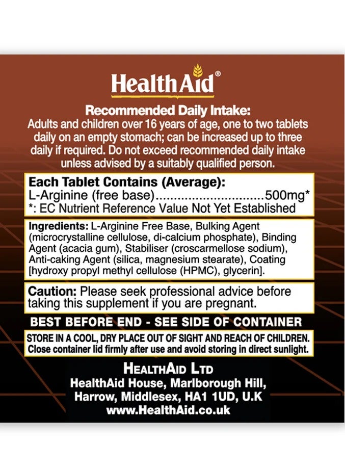 HealthAid L-Arginine 500mg 60 's Tablets - Image 2