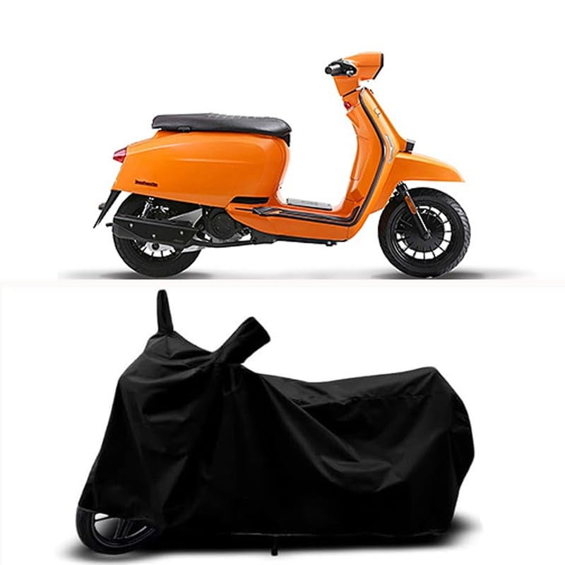 RABABLI Bike Body Cover Compatible with Lambretta V125 with All Variants Scratch-Proof, Buckle Belt – Rain, UV & Dust Resistant Windproof & All-Weather Shield (Black Color) - Image 1