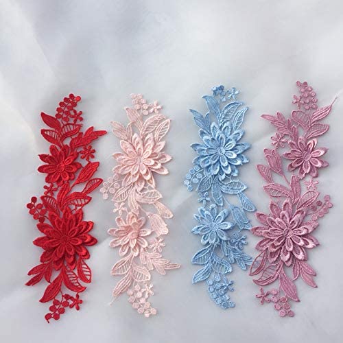 YinQin 1 Pairs of Three-Dimensional Flowers Embroidered Water-Soluble Lace on Flower DIY Wedding Dress Headwear Accessories (Lavender) - Image 2